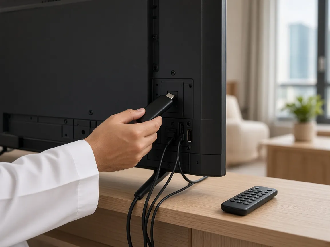 Plugging a streaming stick into the HDMI port of a TV